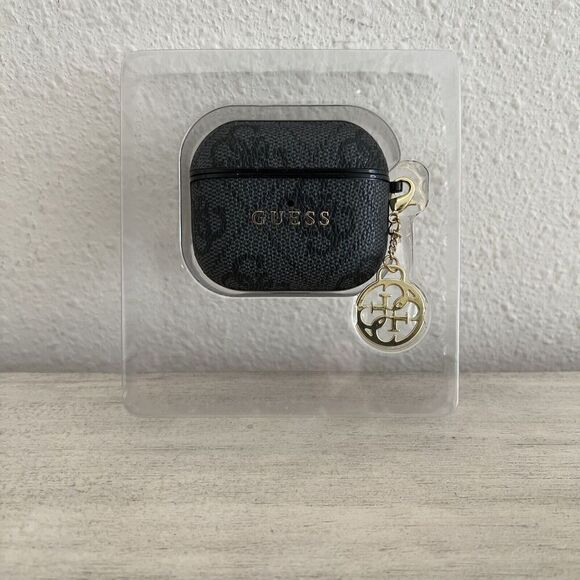 GUESS® AirPods 3 Case Cover Signature Black Gray PU Leather NIB - Picture 2 of 5